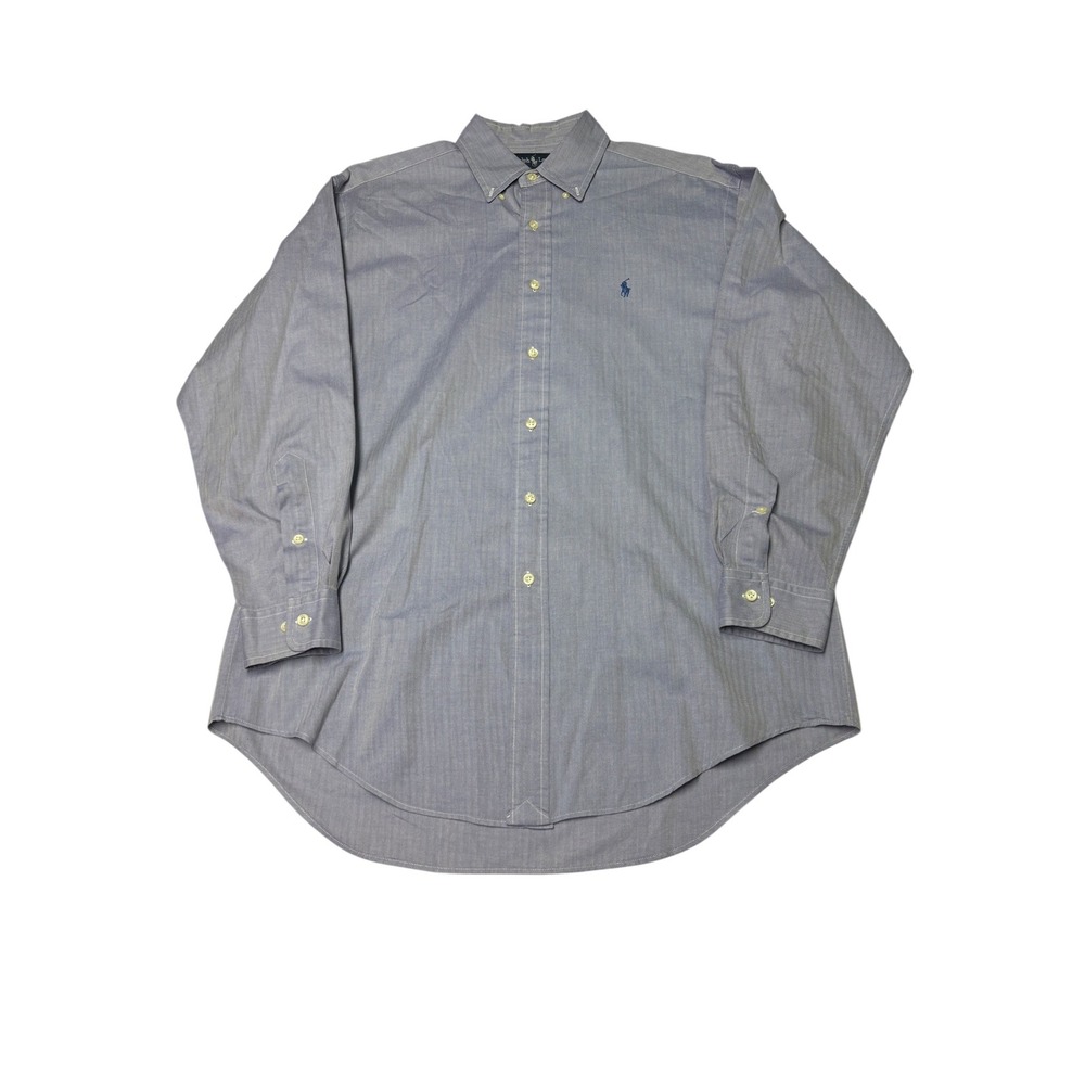 Ralph Lauren Yarmouth Shirt Mens 15.5 32/33 Blue Herringbone‎ Cotton Button Down
